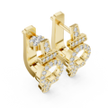 Yellow gold lab grown diamond art deco circle huggie earrings, side view