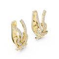 Yellow gold lab grown diamond love knot huggie earrings, side view