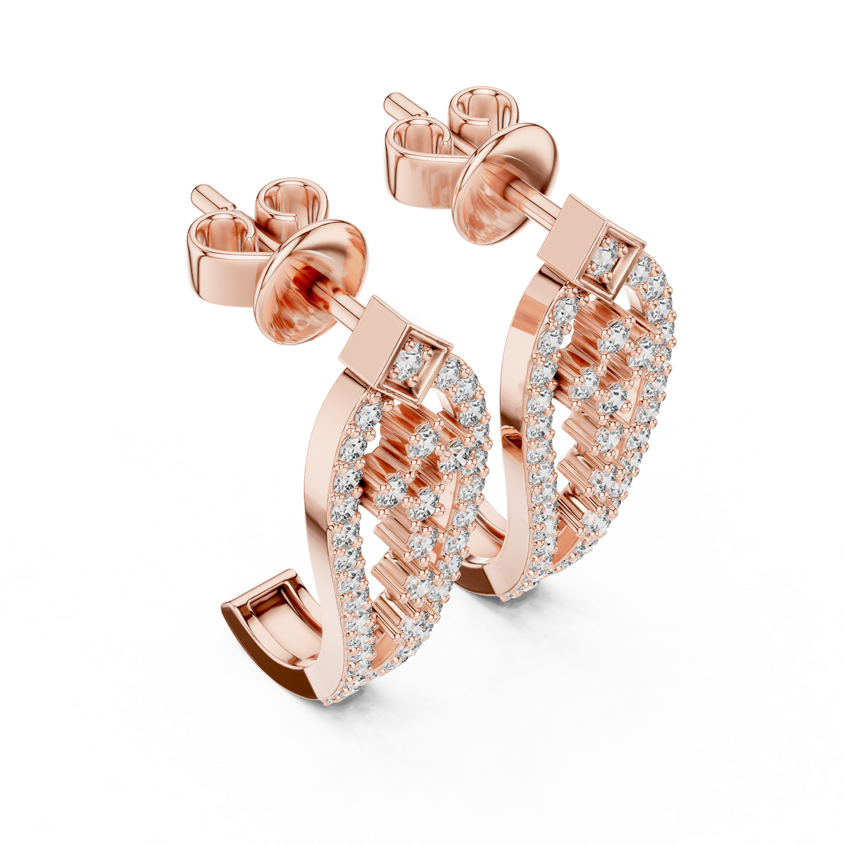 Rose gold lab grown diamond open teardrop drop earrings, side view