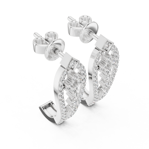 White gold lab grown diamond open teardrop drop earrings, side view