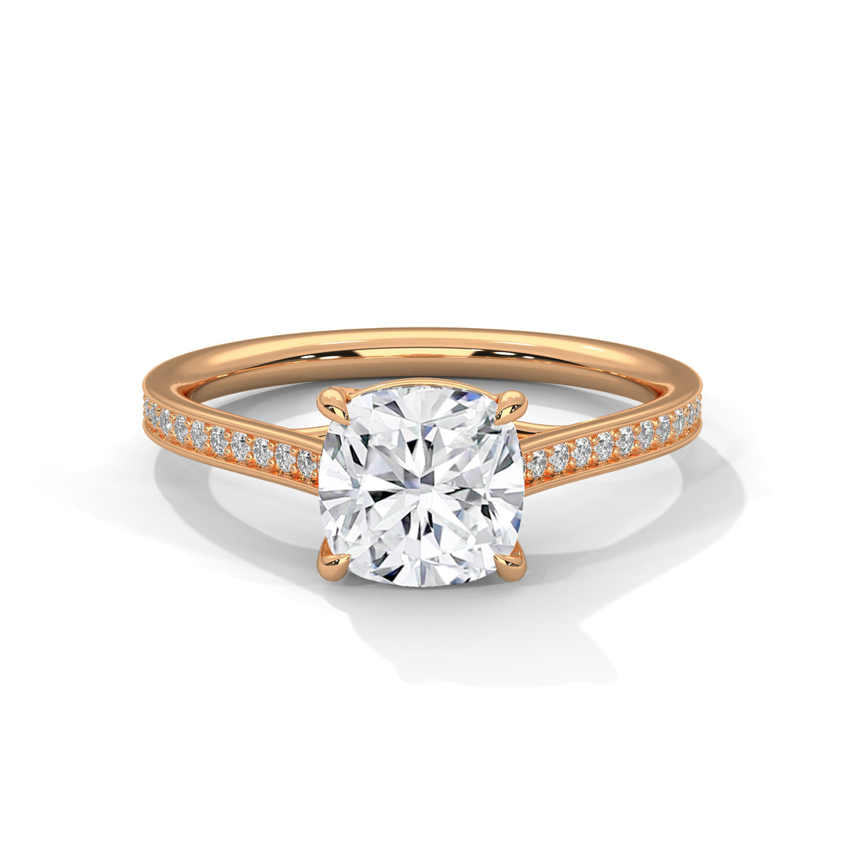 1.75 Carat Cushion Cut Lab Grown Diamond Ring for Women – Pavé Band Solitaire Close-Up | Luzora Jewels