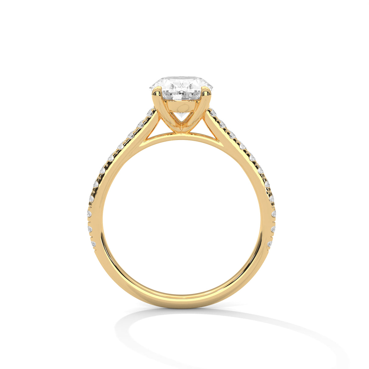 1.75 Carat Oval Cut Lab Grown Diamond Engagement Ring in Yellow Gold – Pavé Band Solitaire | Luzora Jewels