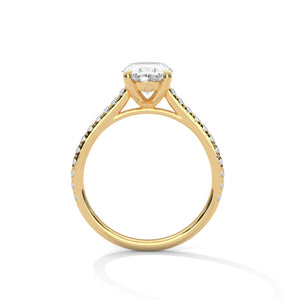 1.75 Carat Oval Cut Lab Grown Diamond Engagement Ring in Yellow Gold – Pavé Band Solitaire | Luzora Jewels