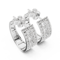 White gold pavé lab grown diamond huggie hoop earrings, angled side view