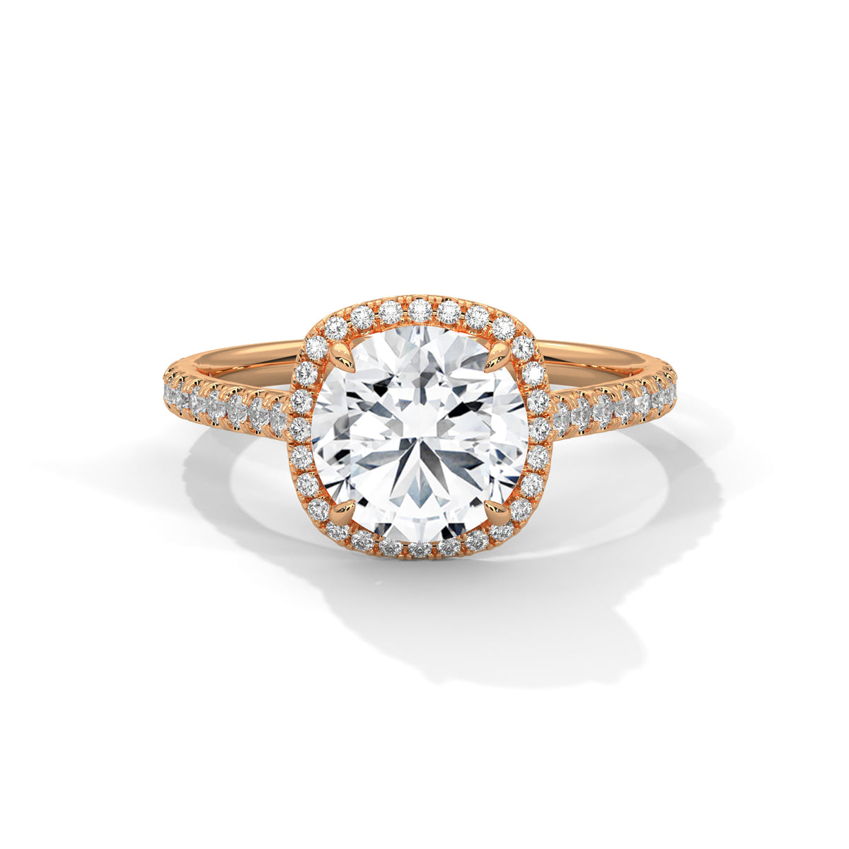 2 Carat Round Cut Lab Grown Diamond Ring for Women – Cushion Halo Close-Up | Luzora Jewels