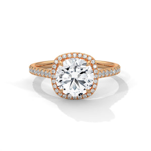 2 Carat Round Cut Lab Grown Diamond Ring for Women – Cushion Halo Close-Up | Luzora Jewels