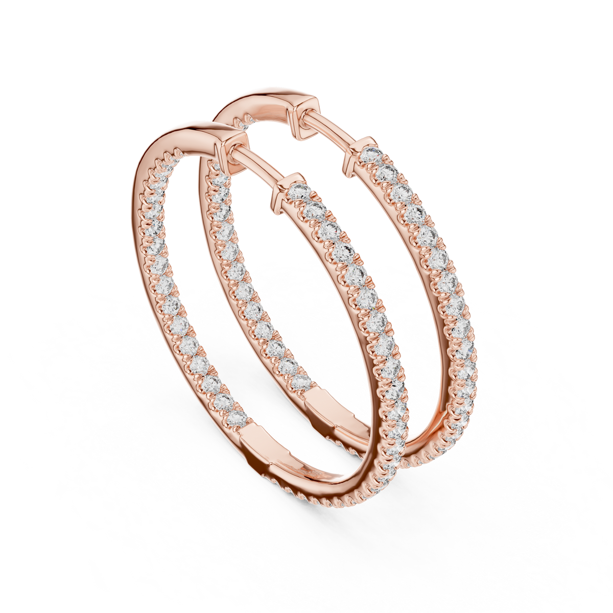 Rose gold 1 ct lab grown diamond inside out hoop earrings, front view