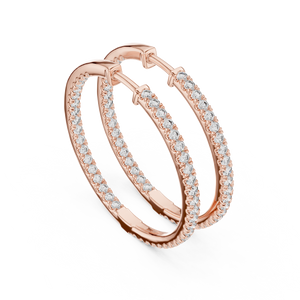 Rose gold 1 ct lab grown diamond inside out hoop earrings, front view