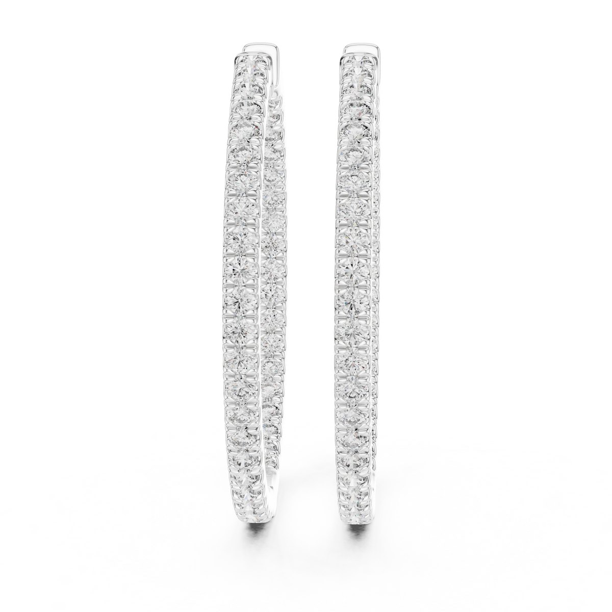 White gold lab grown diamond inside out hoop earrings, side view