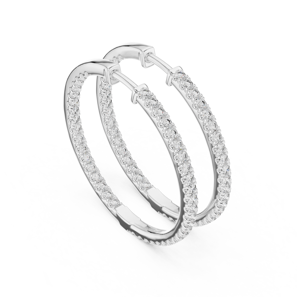 White gold 1 ct lab grown diamond inside out hoop earrings, front view