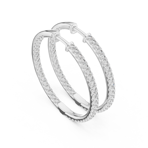 White gold 1 ct lab grown diamond inside out hoop earrings, front view