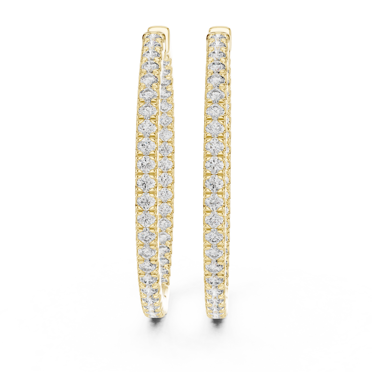 Yellow gold lab grown diamond inside out hoop earrings, side view