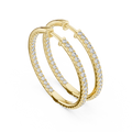 Yellow gold lab grown diamond inside out hoop earrings, side view