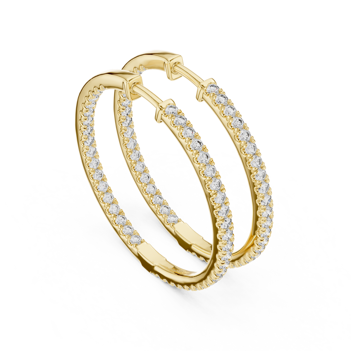 Yellow gold 1 ct lab grown diamond inside out hoop earrings, front view