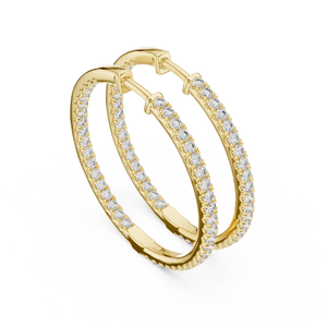 Yellow gold 1 ct lab grown diamond inside out hoop earrings, front view