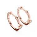 Rose gold lab grown diamond chevron solitaire huggie earrings, side view
