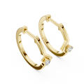 Yellow gold lab grown diamond chevron solitaire huggie earrings, side view
