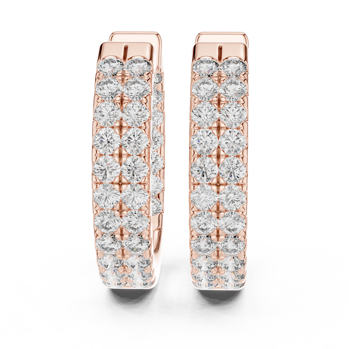 Rose gold lab grown diamond two row pave huggie hoop earrings, side view