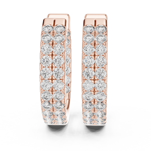 Rose gold lab grown diamond two row pave huggie hoop earrings, side view