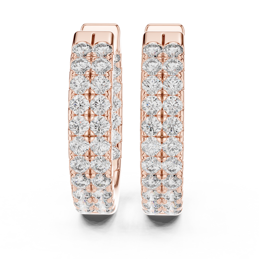 Rose gold lab grown diamond two row pave huggie hoop earrings, side view