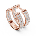 Rose gold lab grown diamond two row pave huggie hoop earrings, side view
