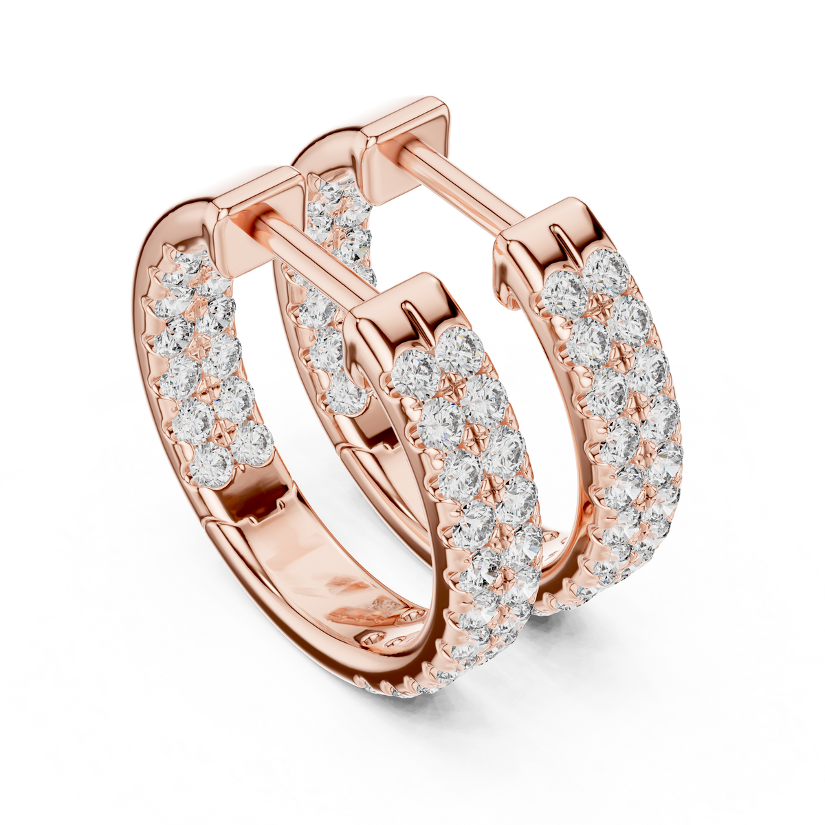 Rose gold 0.72 ct lab grown diamond two row pave huggie hoop earrings, front view