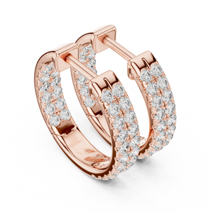Rose gold 0.72 ct lab grown diamond two row pave huggie hoop earrings, front view