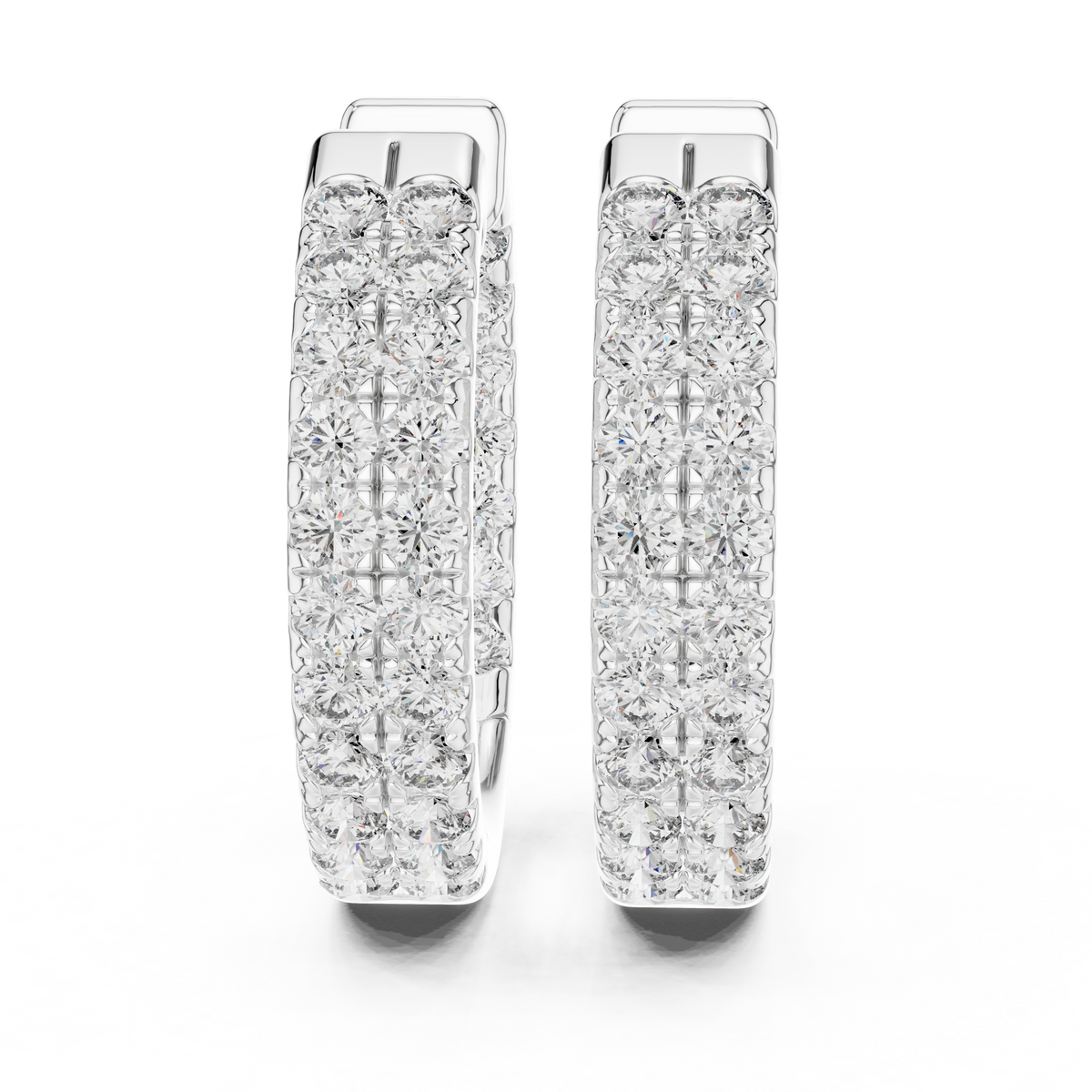 White gold lab grown diamond two row pave huggie hoop earrings, side view