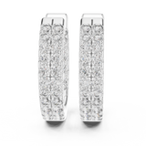 White gold lab grown diamond two row pave huggie hoop earrings, side view