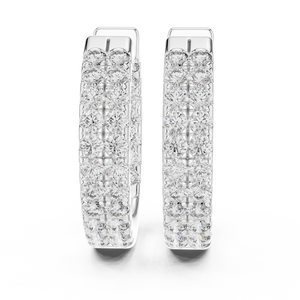 White gold lab grown diamond two row pave huggie hoop earrings, side view