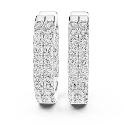 White gold 0.72 ct lab grown diamond two row pave huggie hoop earrings, front view