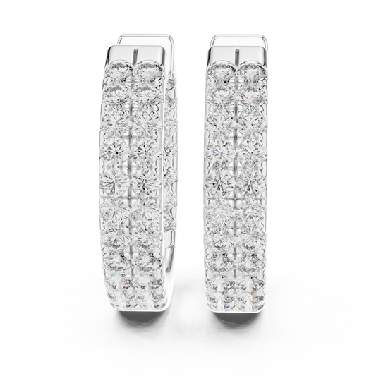 White gold lab grown diamond two row pave huggie hoop earrings, side view