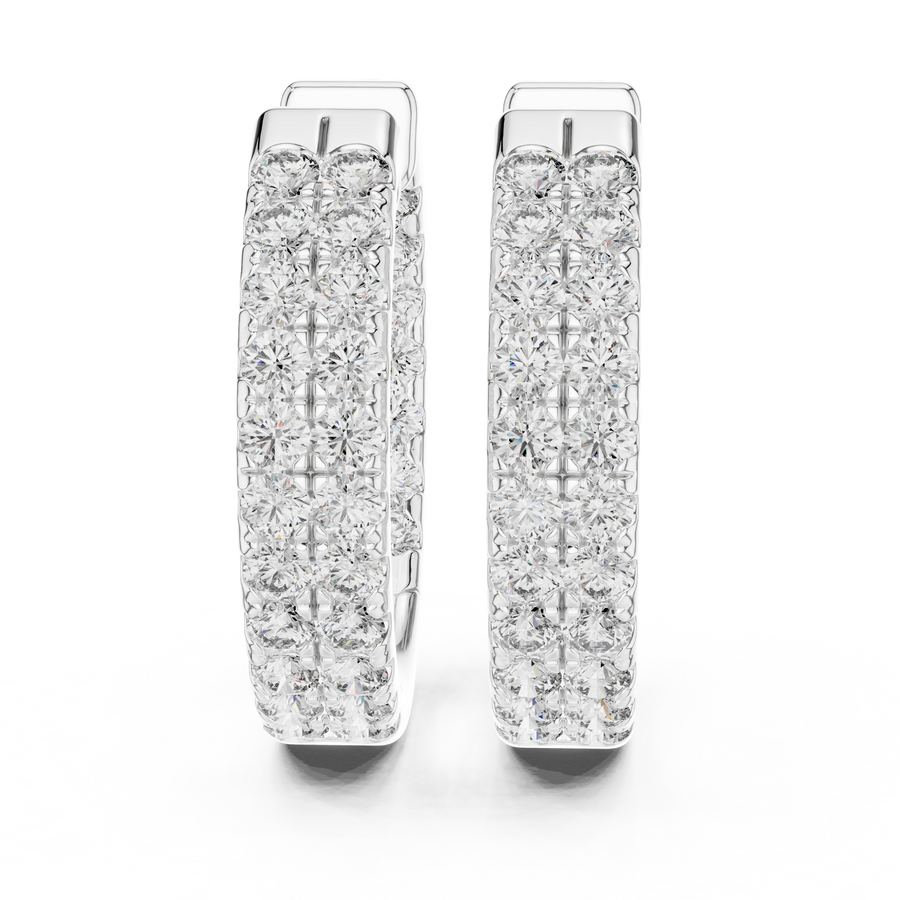 White gold 0.72 ct lab grown diamond two row pave huggie hoop earrings, front view