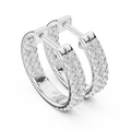 White gold lab grown diamond two row pave huggie hoop earrings, side view
