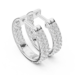 White gold 0.72 ct lab grown diamond two row pave huggie hoop earrings, front view