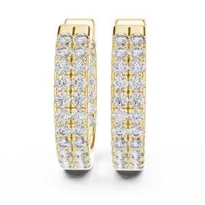 Yellow gold lab grown diamond two row pave huggie hoop earrings, side view