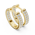Yellow gold lab grown diamond two row pave huggie hoop earrings, side view