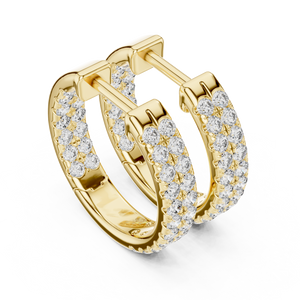 Yellow gold 0.72 ct lab grown diamond two row pave huggie hoop earrings, front view