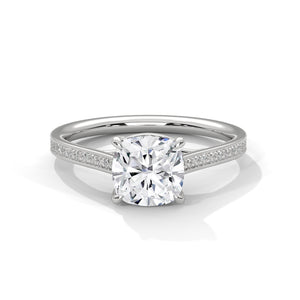 1.75 Carat Cushion Cut Lab Grown Diamond Engagement Ring on Hand – Pavé Band Solitaire | Luzora Jewels