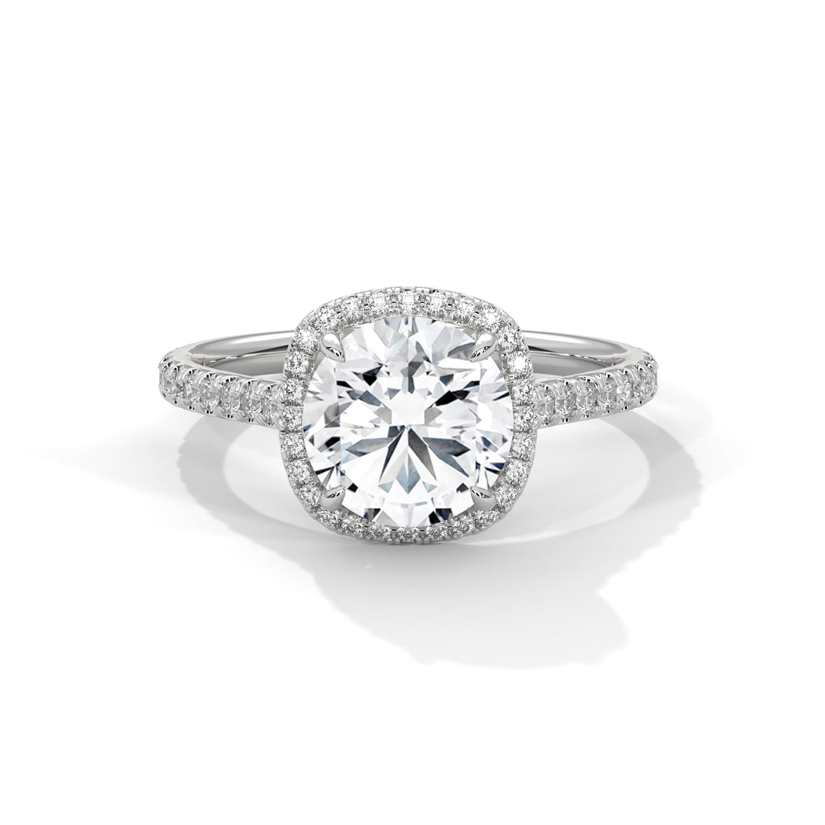 2 Carat Round Cut Lab Grown Diamond Engagement Ring on Hand – Cushion Halo | Luzora Jewels