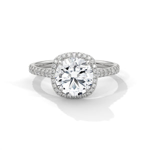 2 Carat Round Cut Lab Grown Diamond Engagement Ring on Hand – Cushion Halo | Luzora Jewels