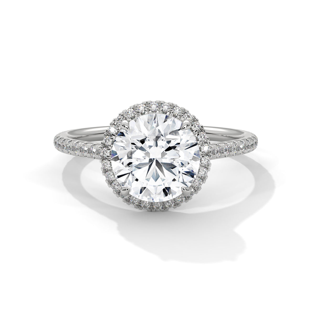 2 Carat Round Cut Lab Grown Diamond Engagement Ring on Hand – Halo | Luzora Jewels