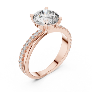 Rose gold round solitaire lab grown diamond engagement ring, side view