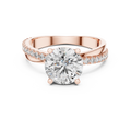 Rose gold round solitaire lab grown diamond engagement ring, angled view