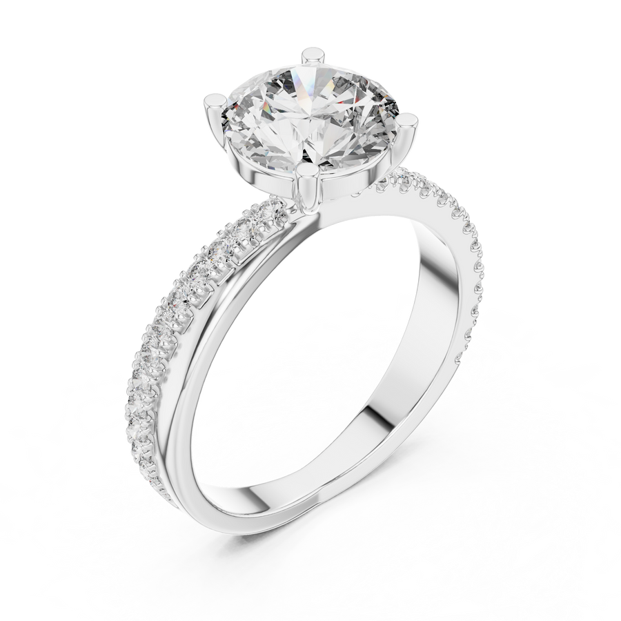 White gold round solitaire lab grown diamond engagement ring, side view