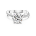 White gold round solitaire lab grown diamond engagement ring, angled view