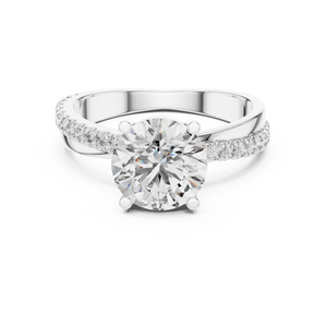 White gold round solitaire lab grown diamond engagement ring, angled view