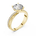 Yellow gold round solitaire lab grown diamond engagement ring, side view