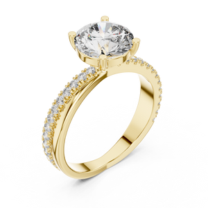 Yellow gold round solitaire lab grown diamond engagement ring, side view