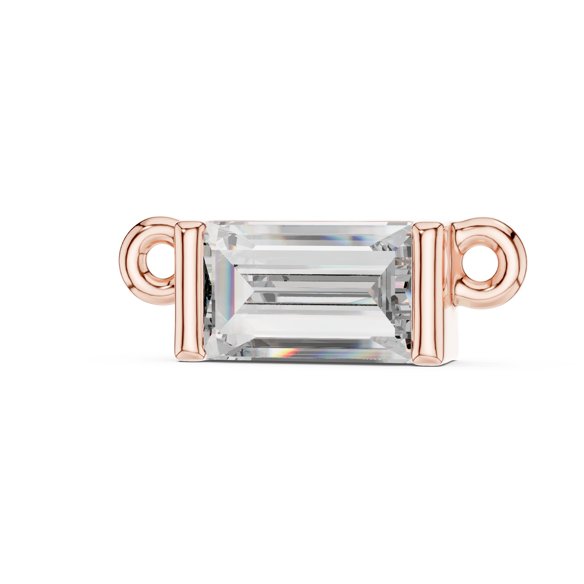 Rose gold baguette-cut lab-grown diamond pendant on white background
